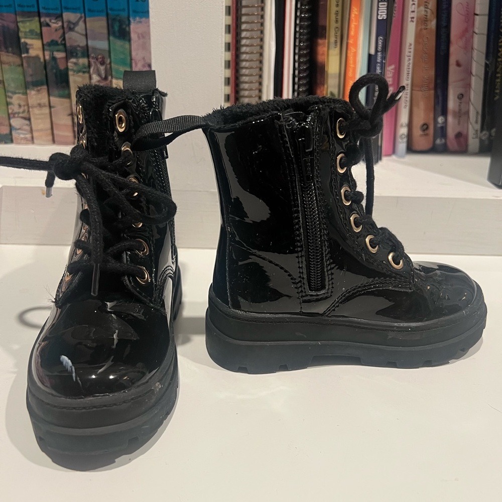 Kids Black Patent Leather Boots